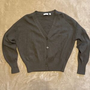Women's Dark Green Button-Up Cardigan Sweater